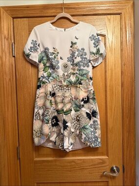 Ted Baker Girls Floral Short-Sleeve Dress in Cream, Green and Black